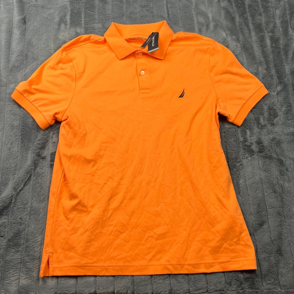 Nautica Mens Slim Fit Polo Shirt Large Nectarine Orange Cotton KR7212 NEW
